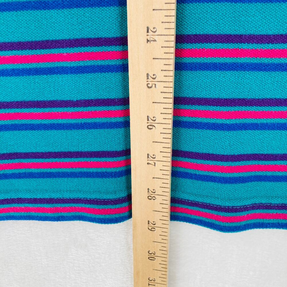 Vintage Izod Polo Shirt Mens Large Green Striped Cotton Blend USA Made Preppy - Picture 6 of 10